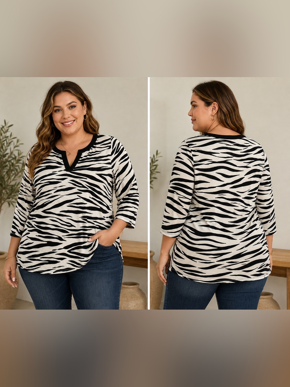 Chico’s travlers size 1 animal print blouse top office professional travel